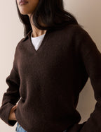 Brown V-neck Collared Jumper