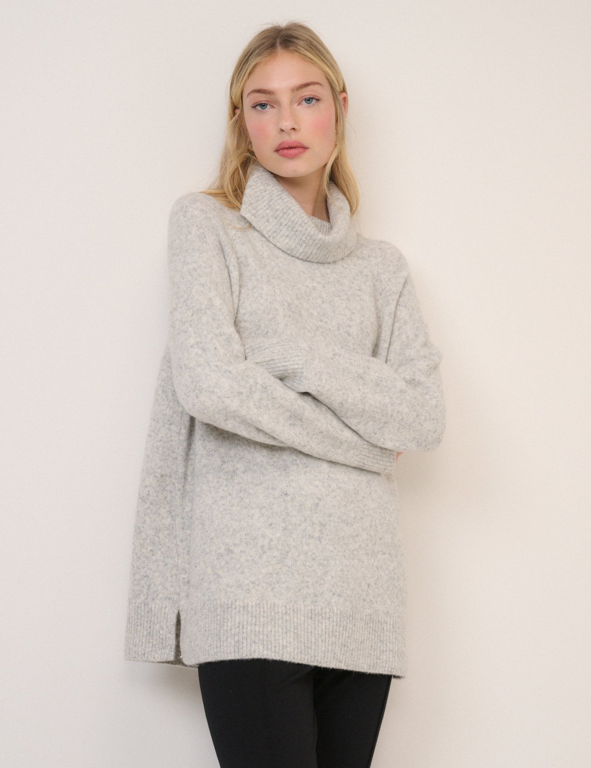 Grey Roll Neck Longline Jumper