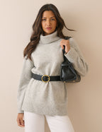 Grey Marl Roll-Neck Oversized Jumper