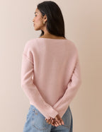 Pink Slash Neck Knitted Jumper