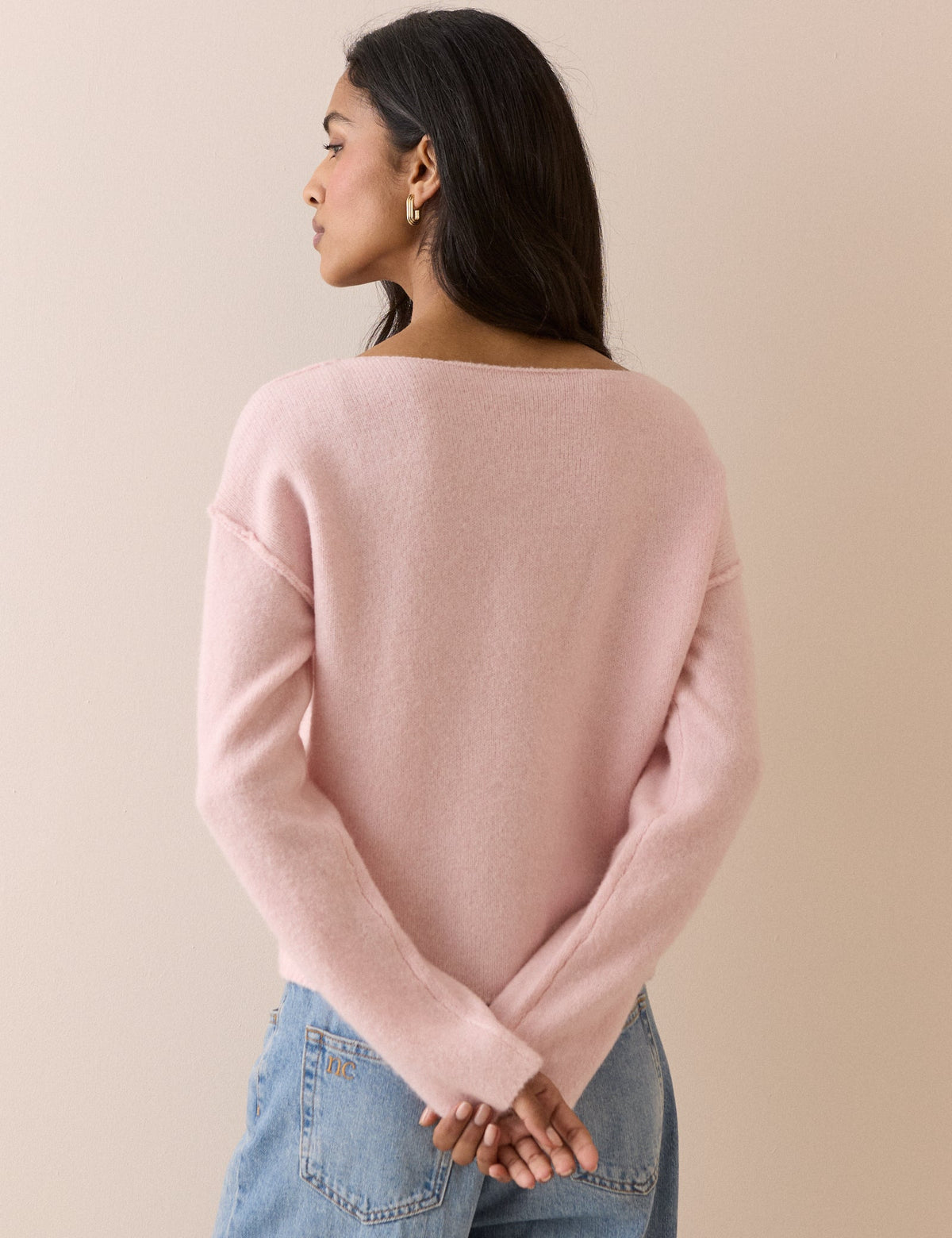 Pink Slash Neck Knitted Jumper