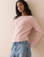 Pink Slash Neck Knitted Jumper