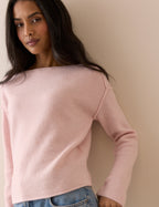 Pink Slash Neck Knitted Jumper
