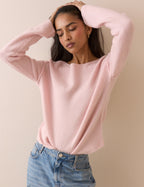 Pink Slash Neck Knitted Jumper