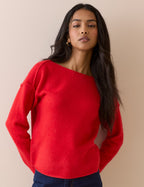 Red Slash Neck Knitted Jumper