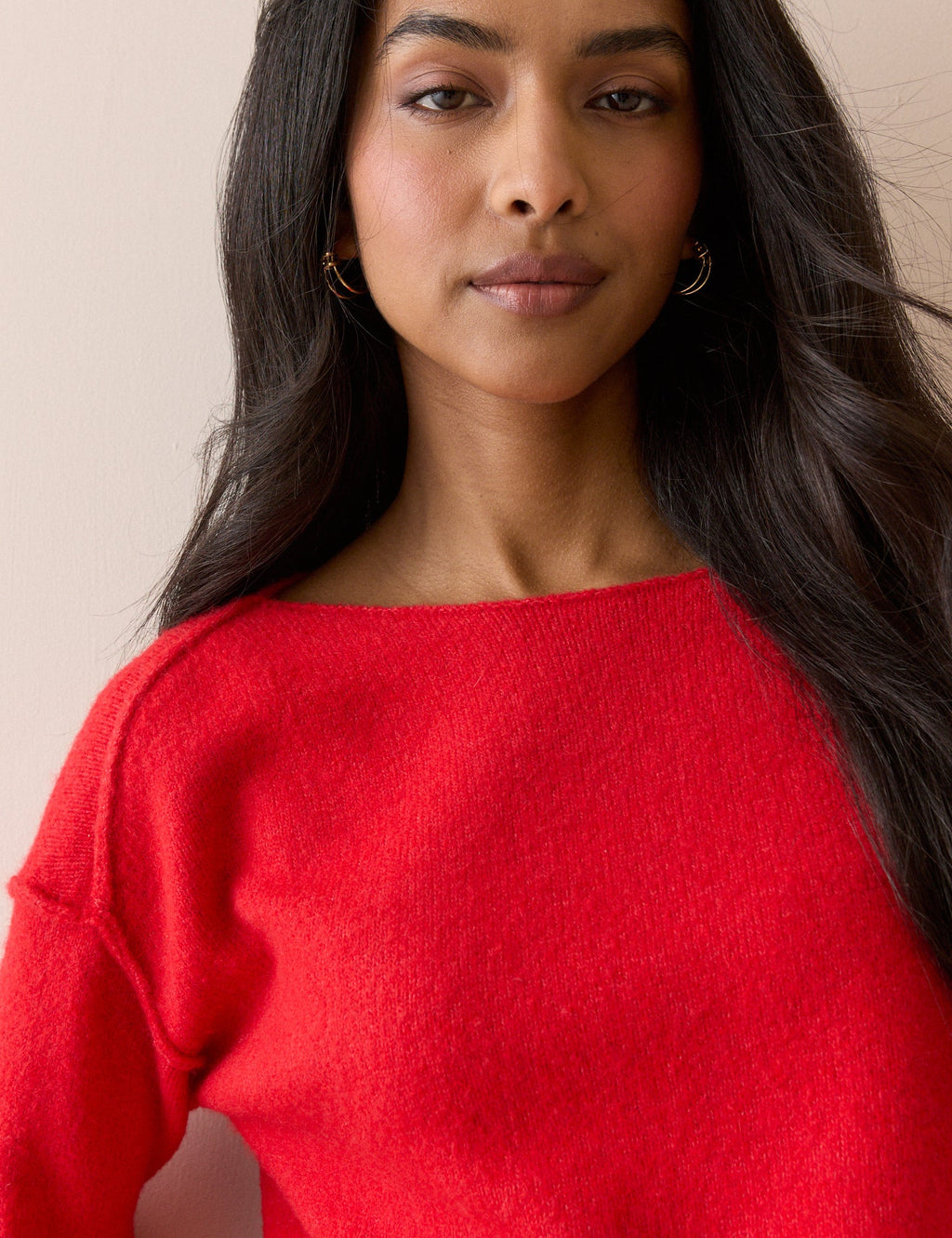 Red Slash Neck Knitted Jumper