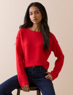 Red Slash Neck Knitted Jumper