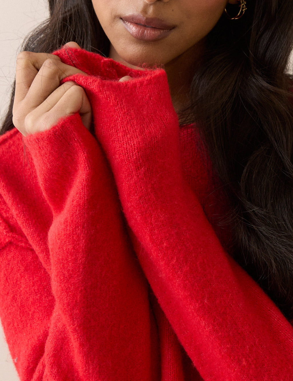 Red Slash Neck Knitted Jumper
