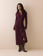 Burgundy Ribbed Knitted Midi Dress