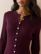 Burgundy Ribbed Knitted Midi Dress