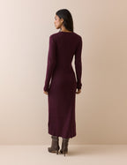 Burgundy Ribbed Knitted Midi Dress