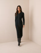 Black Ribbed Knitted Midi Dress