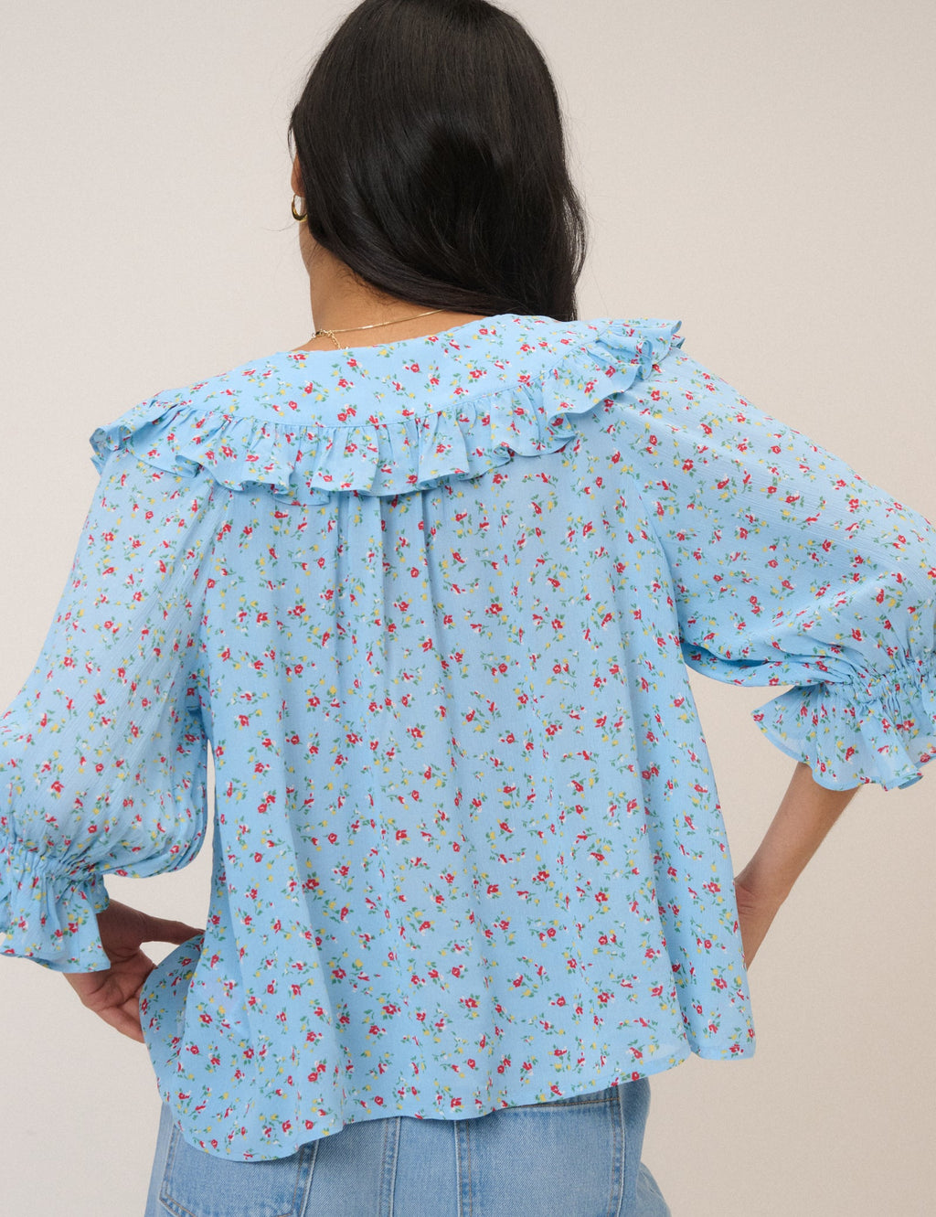 Blue Floral Short Sleeve Blouse
