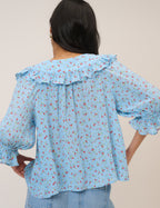 Blue Floral Short Sleeve Blouse