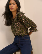 Black Floral Short Sleeve Blouse
