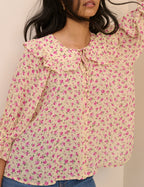 Cream and Pink Floral Short Sleeve Blouse