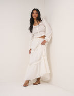 White Tiered Midi Skirt