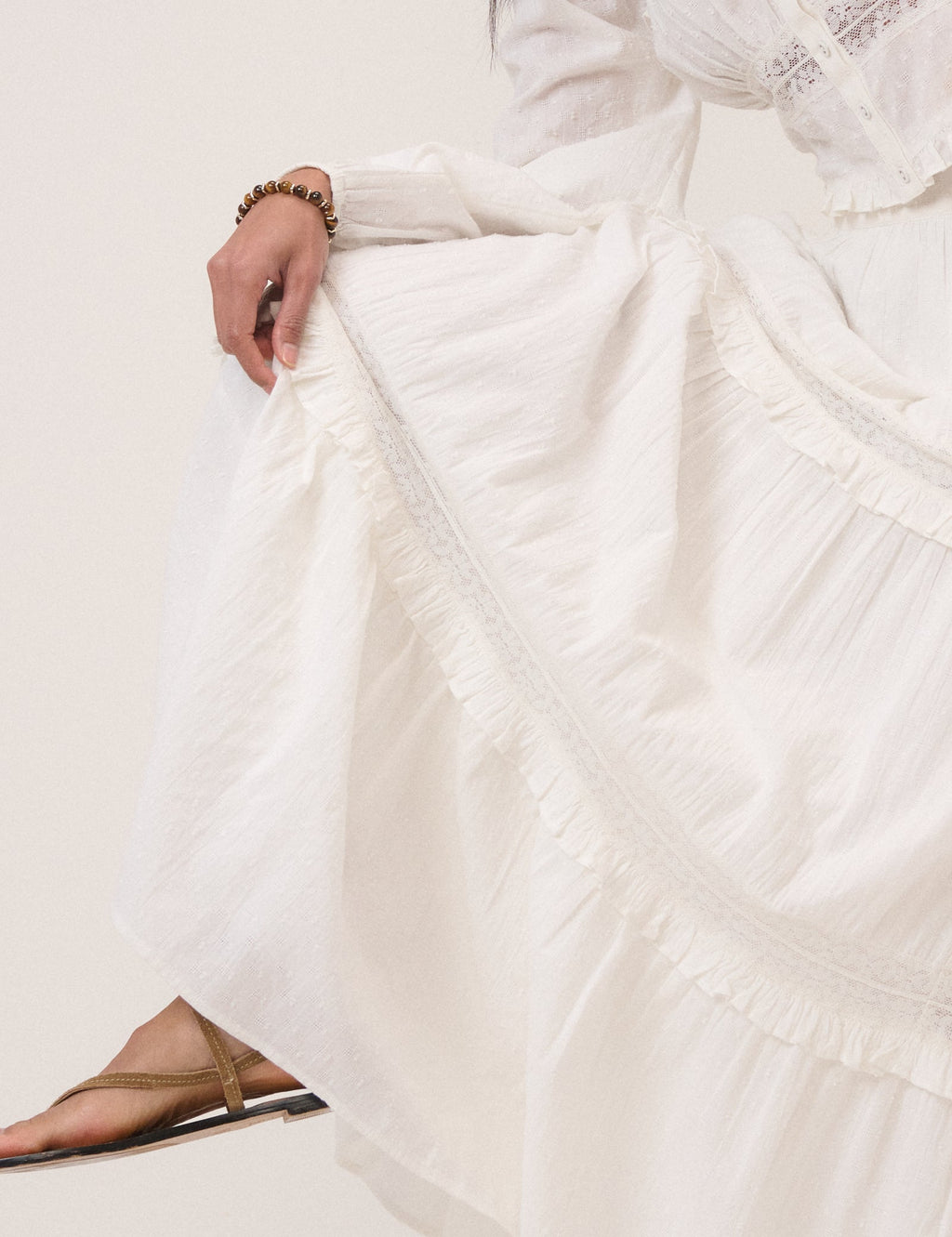 White Tiered Midi Skirt