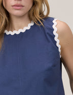 Dark Blue Ric Rac Trim Sleeveless Swing Top