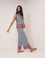 Black Gingham Embroidered Cropped Trousers