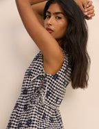 Navy Gingham Side Tie Swing Top