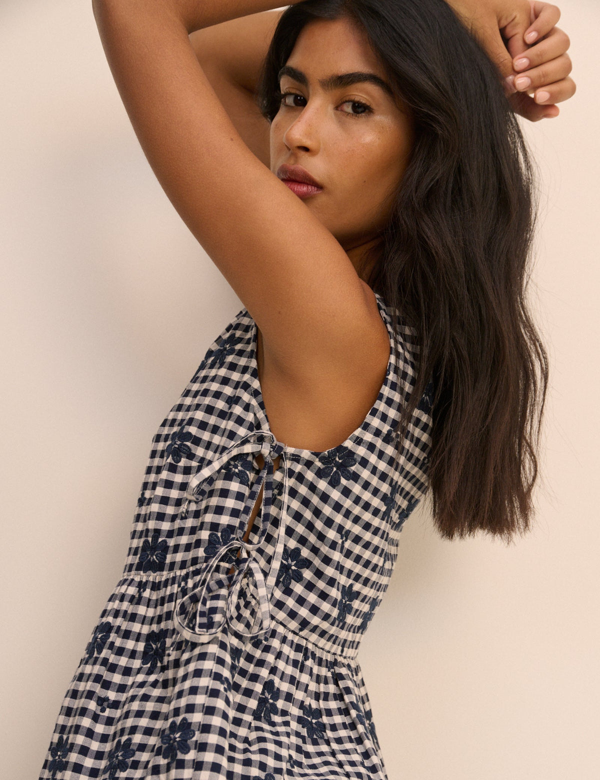 Navy Gingham Side Tie Swing Top