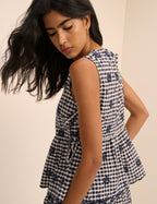 Navy Gingham Side Tie Swing Top