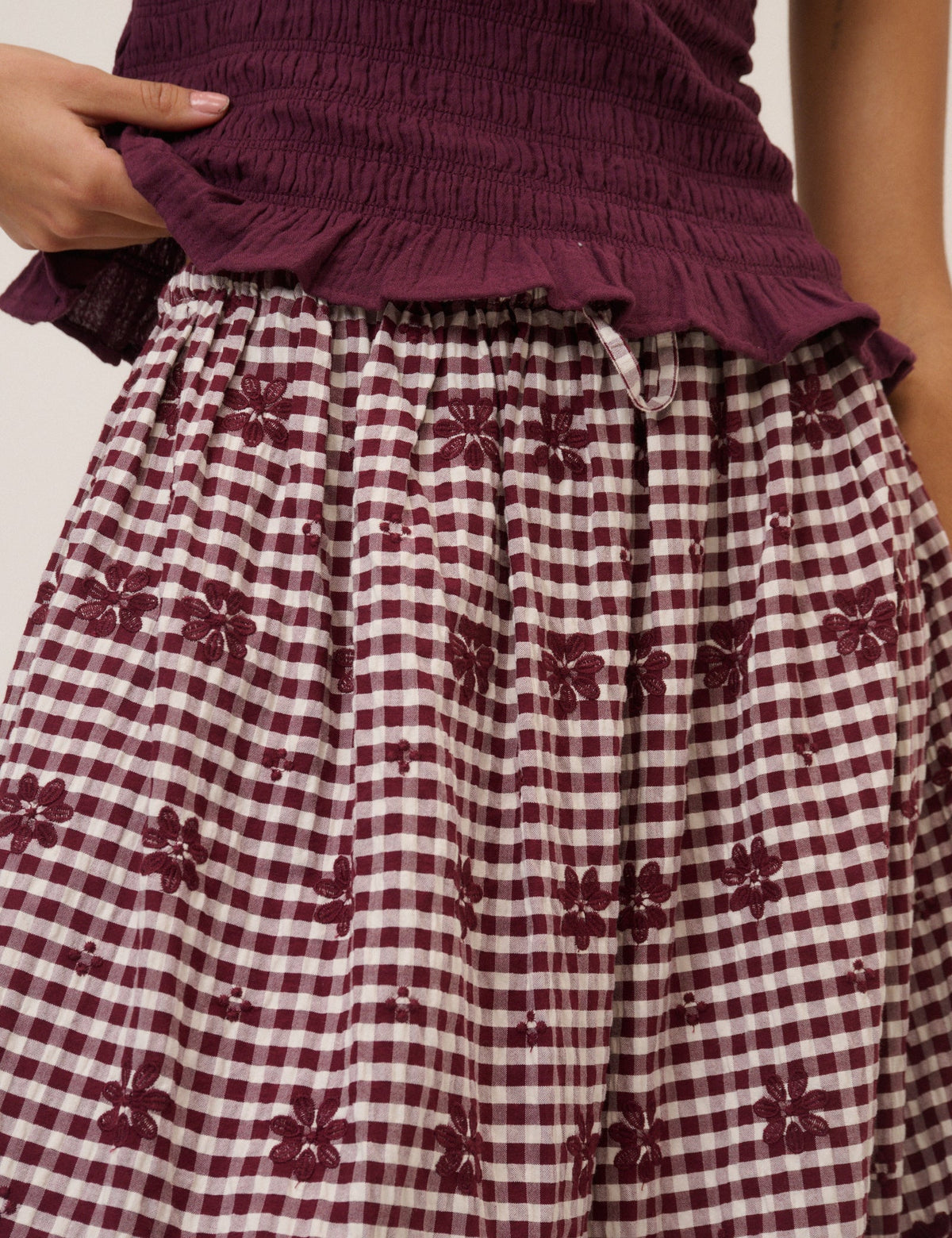 Burgundy Gingham Naples Midi Skirt