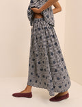 Navy Gingham Naples Midi Skirt