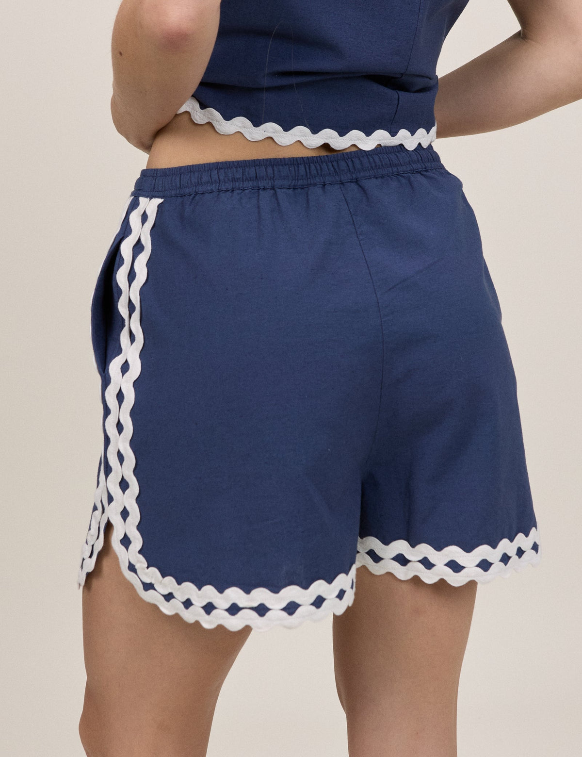 Dark Blue Ric Rac Trim Racer Shorts