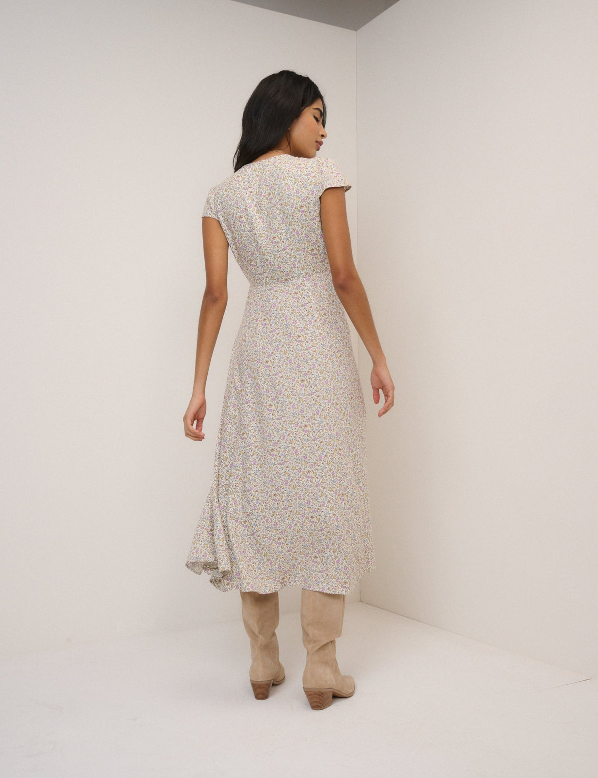 Pink Ditsy Floral Avery Midi Dress