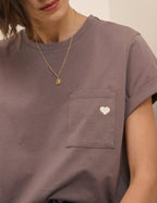 Brown Heart Embroidered T-Shirt