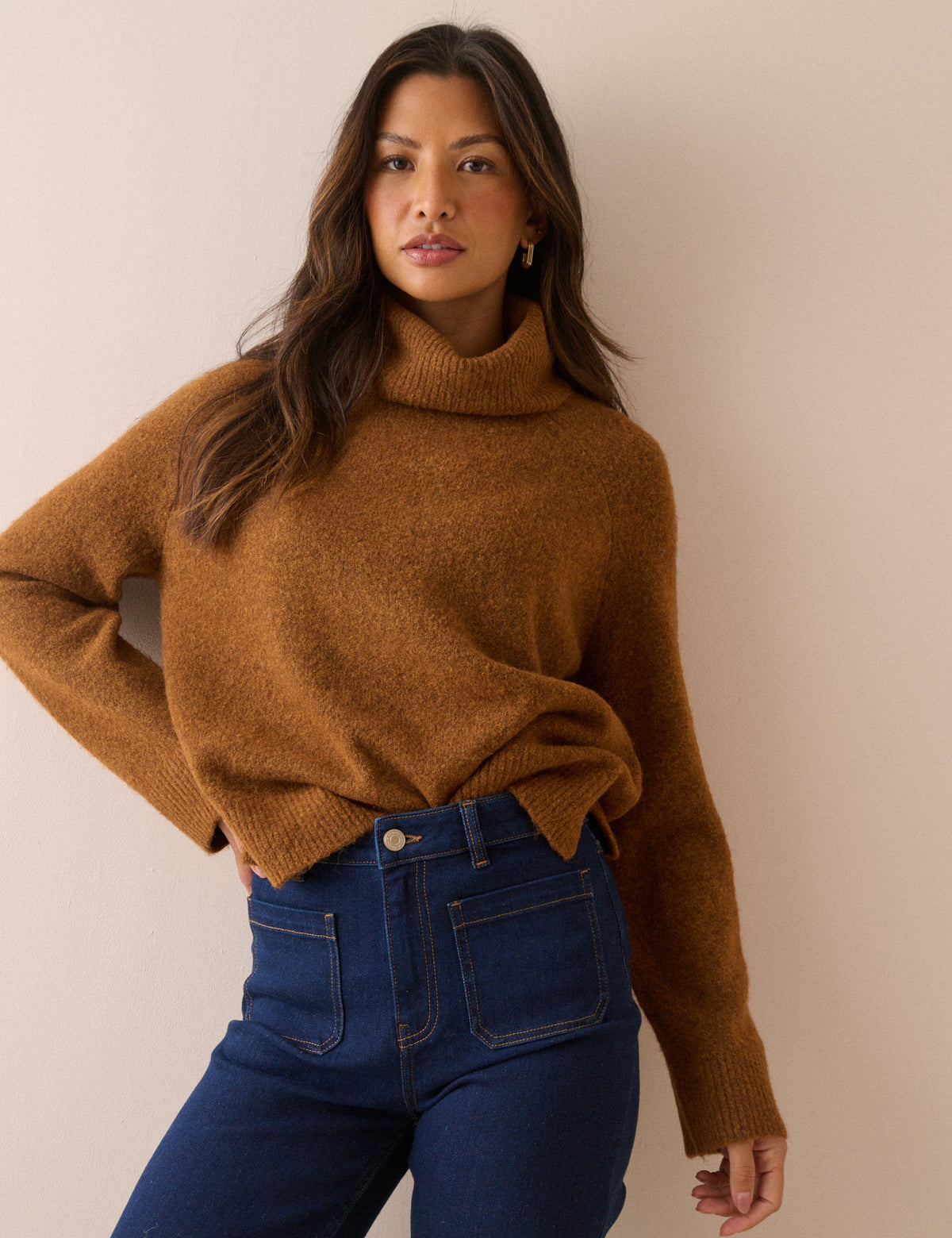 Rust Marl Roll Neck Oversized Jumper