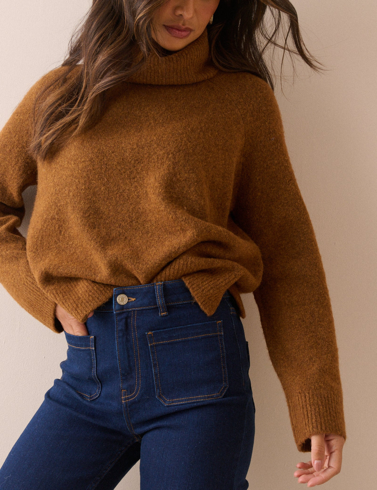 Rust Marl Roll Neck Oversized Jumper