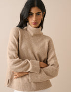 Oatmeal Marl Roll-Neck Oversized Jumper