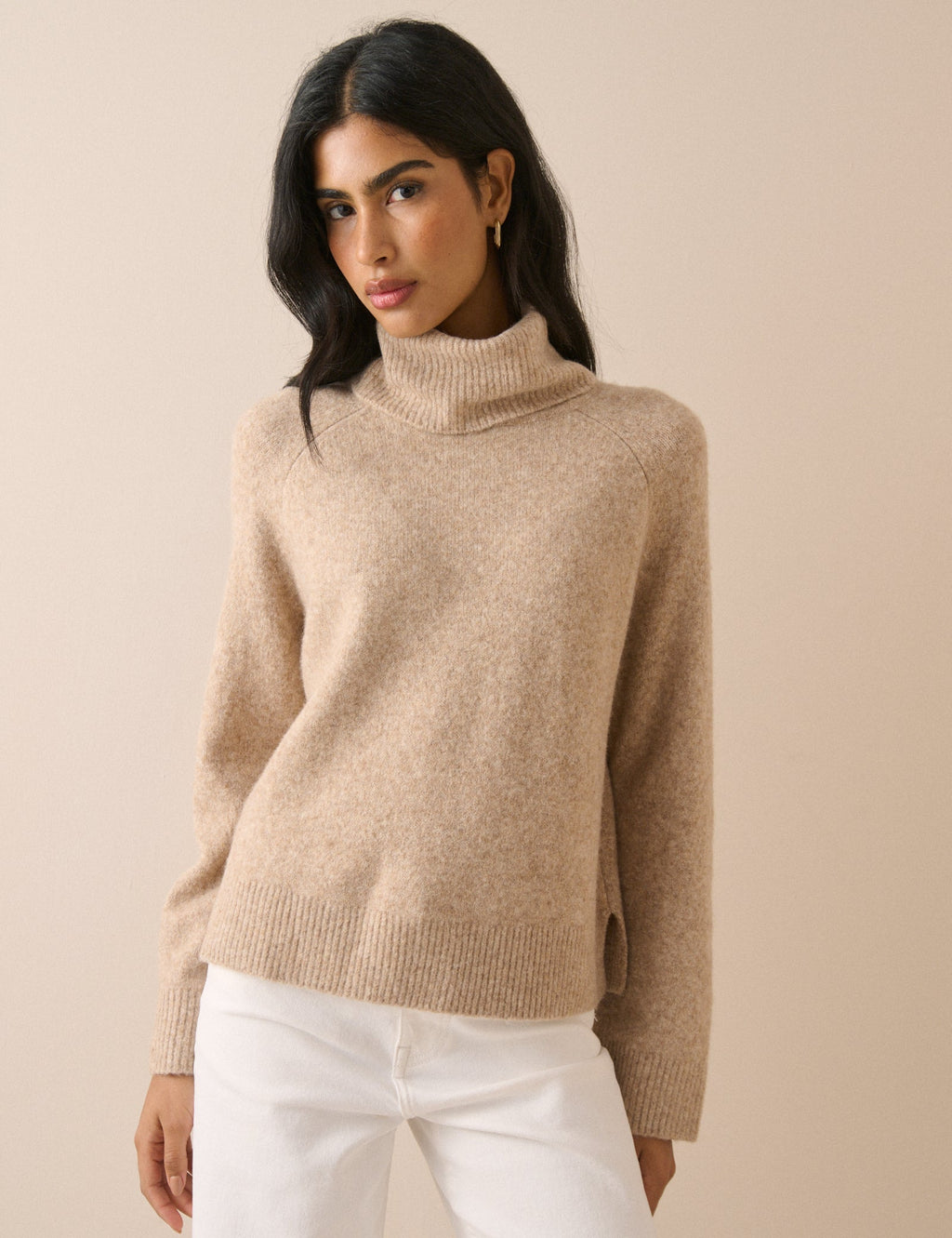 Oatmeal Marl Roll-Neck Oversized Jumper