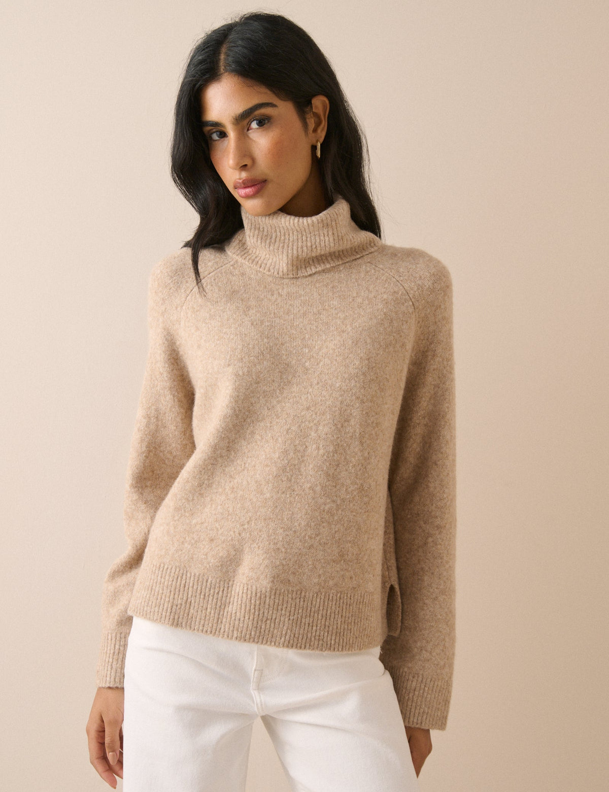 Oatmeal Marl Roll-Neck Oversized Jumper