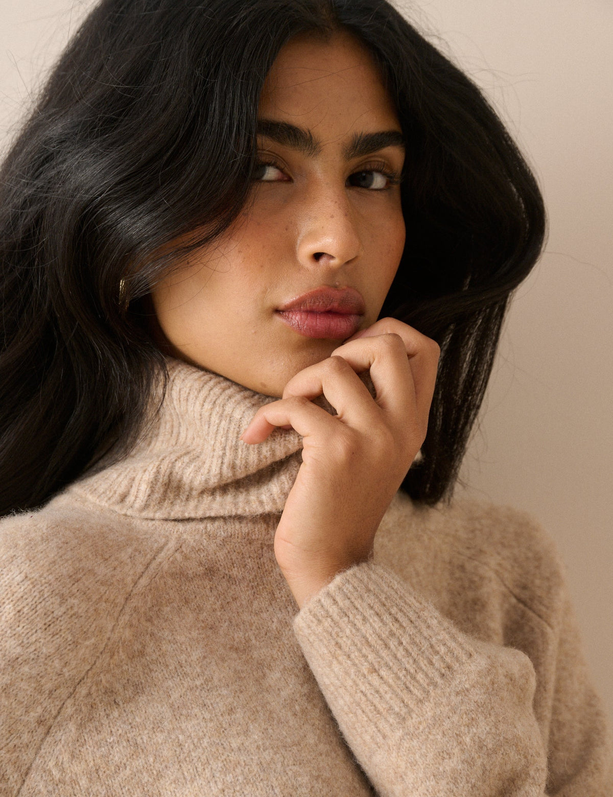 Oatmeal Marl Roll-Neck Oversized Jumper