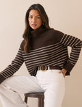 Brown Striped Roll Neck Oversized Jumper