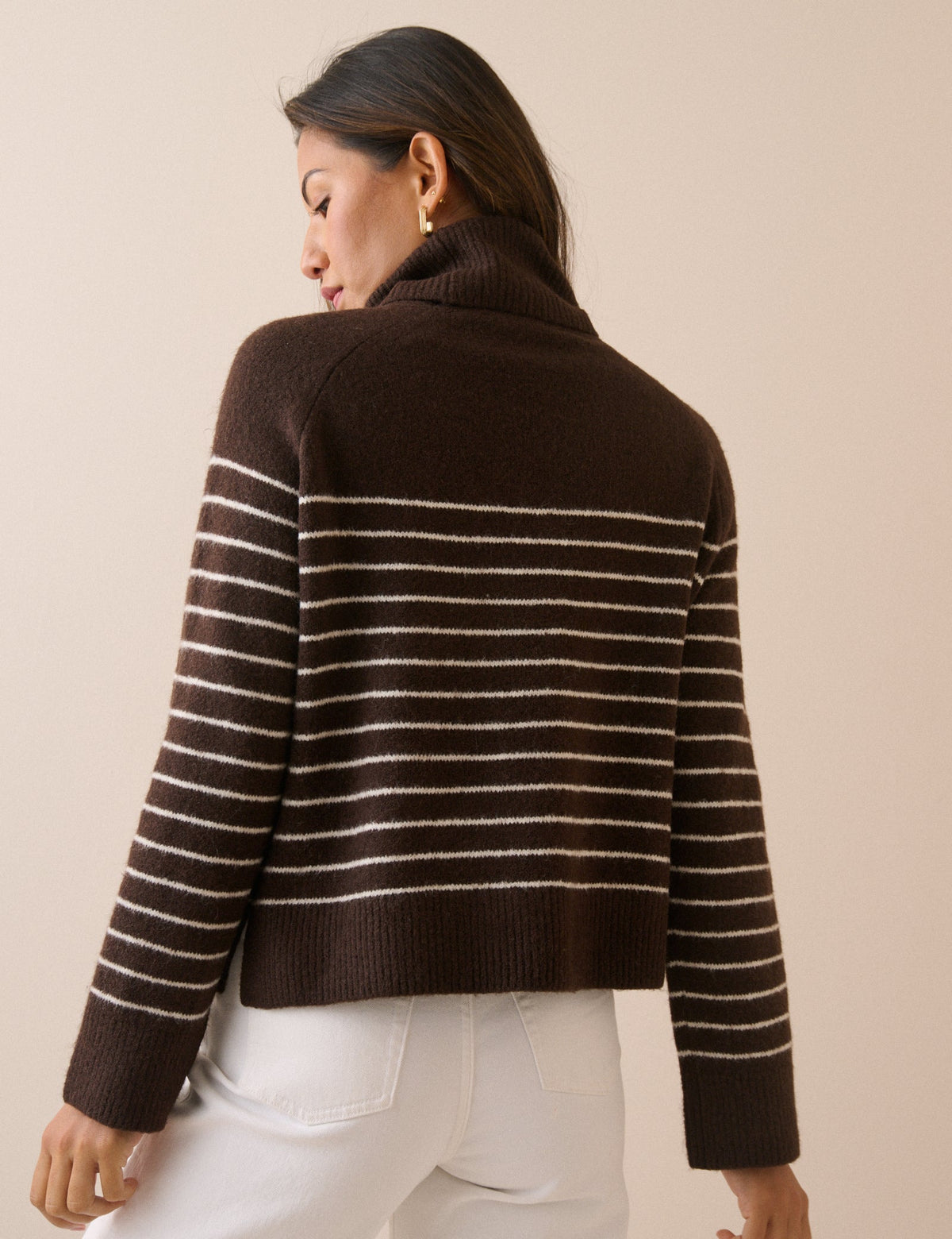 Brown Striped Roll Neck Oversized Jumper