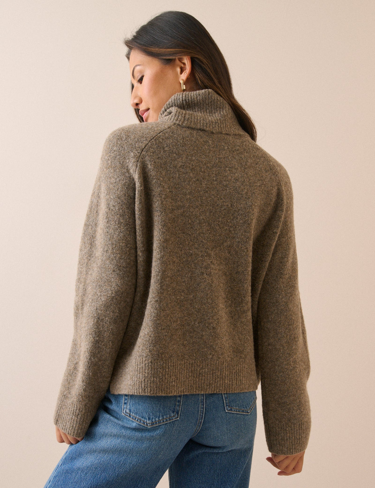 Brown Marl Roll Neck Oversized Jumper