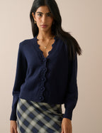 Navy Crochet Trim Wool Blend Elodie Elodie Cardigan