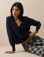 Navy Crochet Trim Wool Blend Elodie Elodie Cardigan