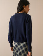 Navy Crochet Trim Wool Blend Elodie Elodie Cardigan