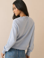 Blue Wool Blend Crochet Trim Elodie Cardigan