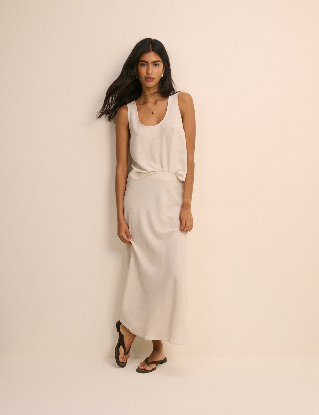 Cream Mila Midi Slip Skirt