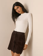 Brown Cord Scallop Trim Mini Skirt