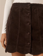 Brown Cord Scallop Trim Mini Skirt