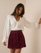 Burgundy Cord Scallop Trim Mini Skirt
