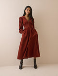 Riley Cord Shirred Waist Midi Dress